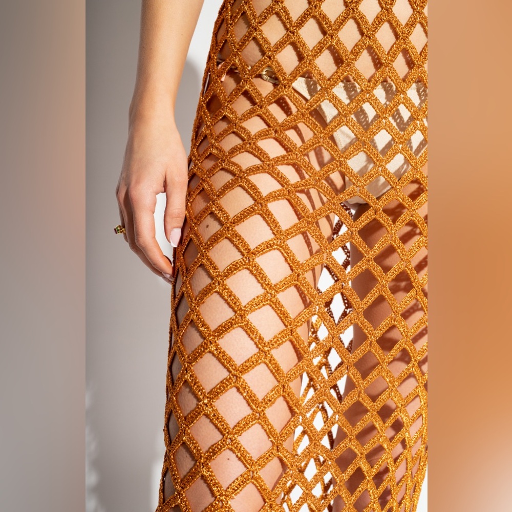 Cult Gaia Finn Crochet Gold Mesh Cover-Up Skirt - Picture 3 of 6